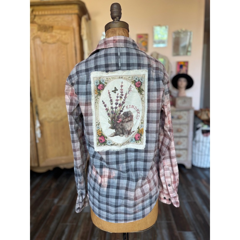 Moonshine Salvage Kindness Kitten Flannel Shirt | Small | One of a Kind - Picture 9 of 9